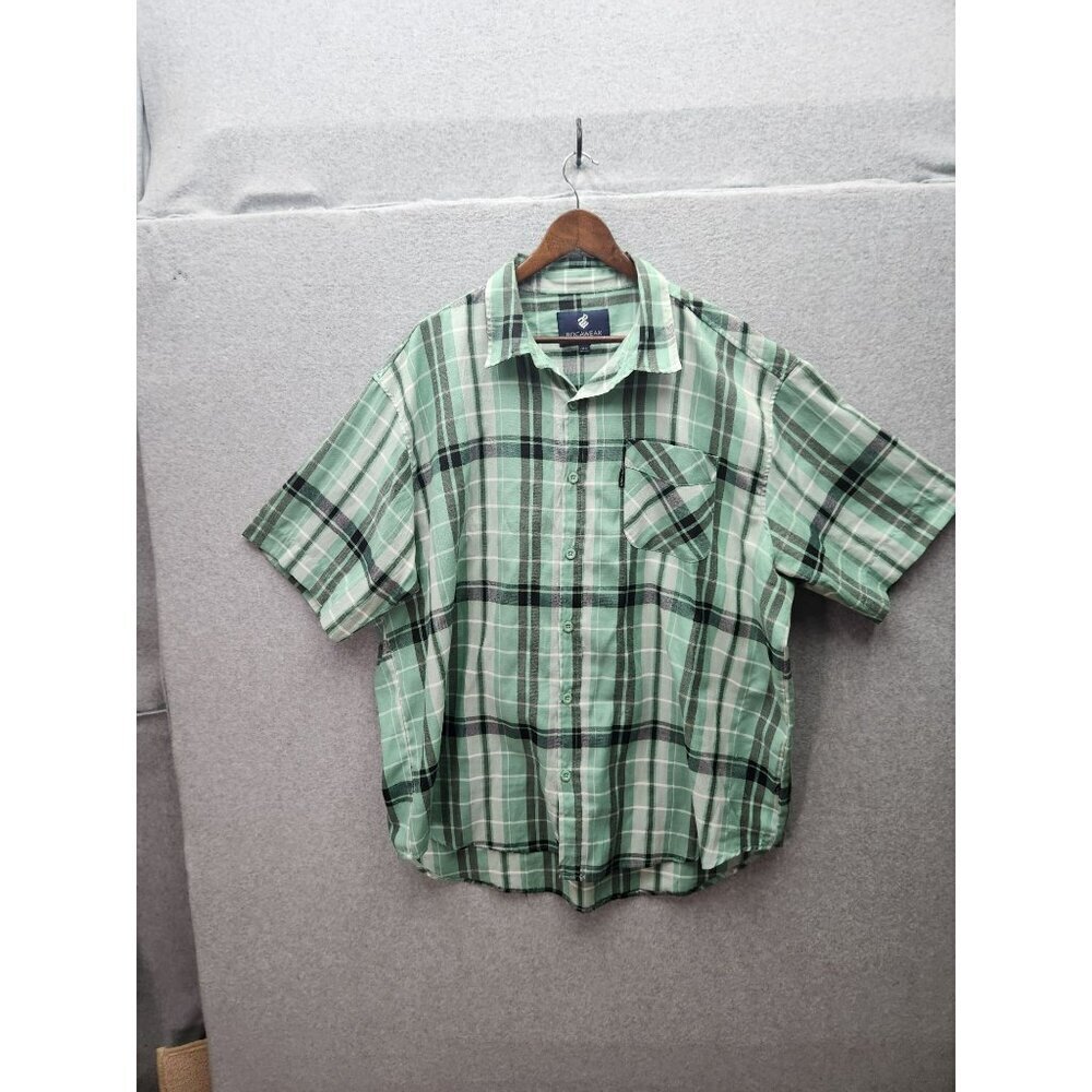 Rocawear Mens Green Plaid Button-Up Shirt 3XB Short Sleeve Cotton Blend Classic